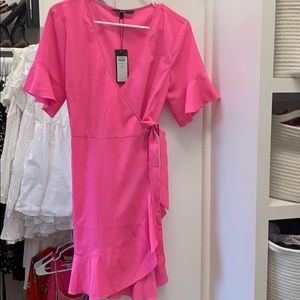 Hot Pink Short Sleeve Wrap Dress